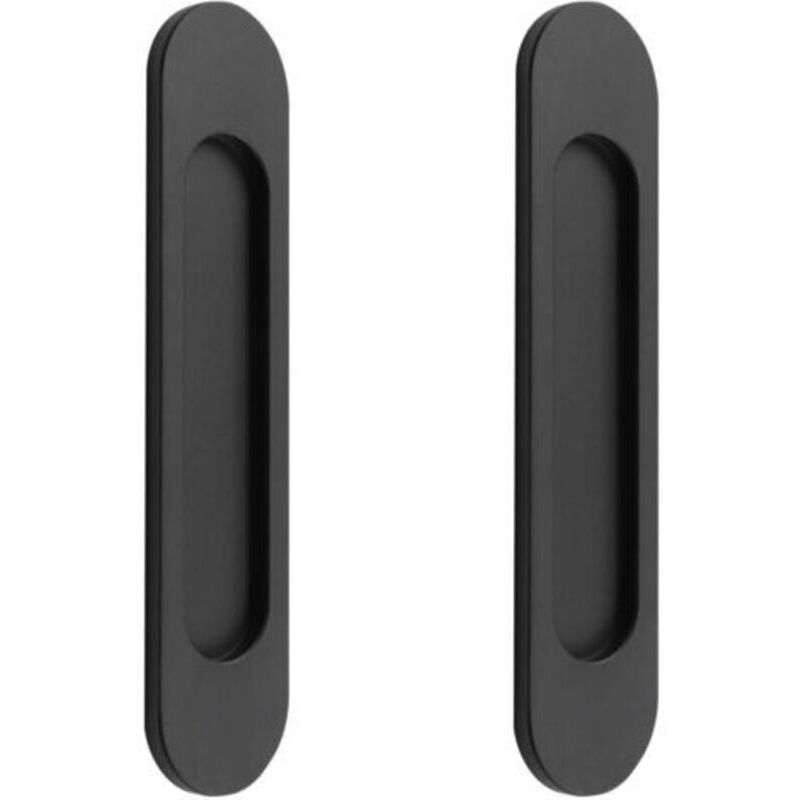 Lot de 2 poignées de porte coulissantes ovales auto-adhésives en alliage d'aluminium noir sans perforation pour portes coulissantes, fenêtres