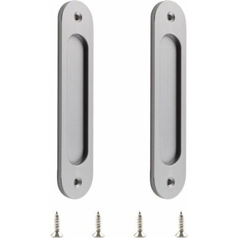 Lot de 2 poignées de porte coulissantes ovales en alliage d'aluminium mat avec vis pour porte de grange coulissante