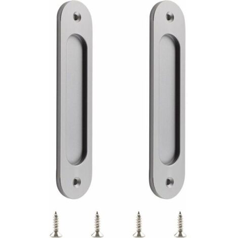 Lot de 2 poignées de porte coulissantes ovales en alliage d'aluminium mat avec vis pour porte de grange coulissante