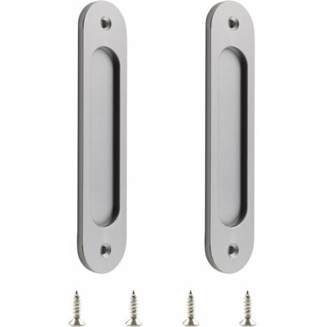 Lot de 2 poignées de porte coulissantes ovales en alliage d'aluminium mat avec vis pour porte de grange coulissante