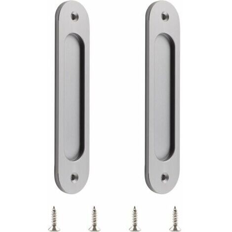 Lot de 2 poignées de porte coulissantes ovales en alliage d'aluminium mat avec vis pour porte de grange coulissante