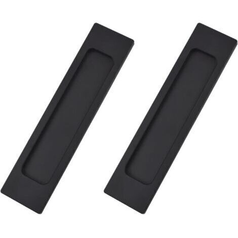 Lot de 2 poignées de porte coulissantes rectangulaires auto-adhésives en alliage d'aluminium noir mat sans perforation pour portes coulissantes, fenêtres et armoires