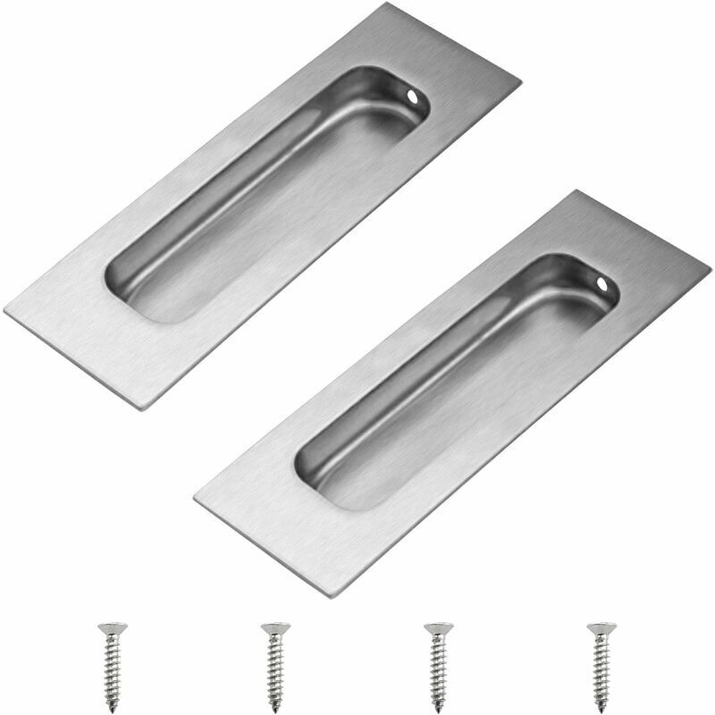 Lot de 2 poignées de porte coulissantes rectangulaires en acier inoxydable argenté avec trou latéral encastré