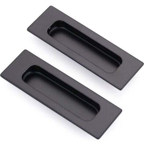 Lot de 2 poignées de porte coulissantes rectangulaires encastrées avec évidement dissimulé, 12 x 4 x 1,2 cm, acier inoxydable noir mat