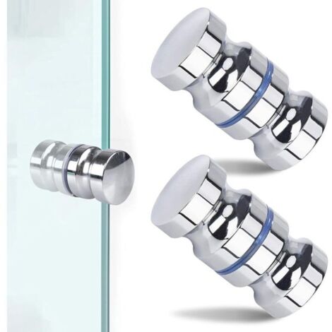 Lot de 2 poignées de porte de douche en acier inoxydable 304 – Chrome poli – Diamètre 30mm – Pour verre 6-12mm