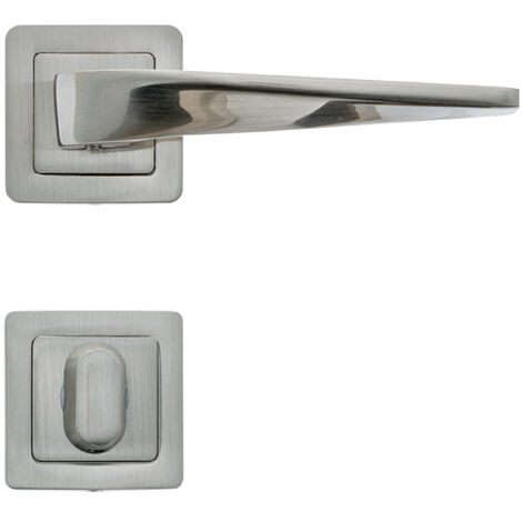 Lot de 2 poignées de porte d'intérieur en zamak nickel satiné – 2 rosaces de condamnation – Installation facile – Dimensions rosace 50x50mm – AYR