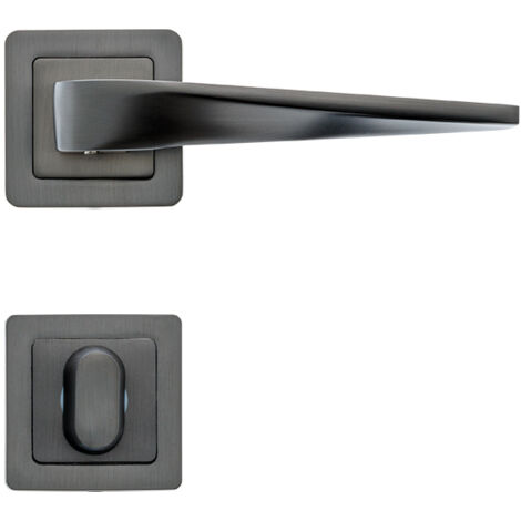Lot de 2 poignées de porte d'intérieur graphite mat – 2 rosaces condamnation en zamak – Installation facile pour bureaux – AYR