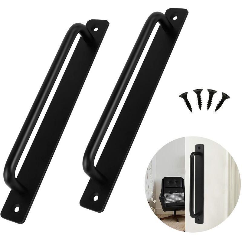 Lot de 2 poignées de porte en alliage d'aluminium noir poignée de porte coulissante robuste pour intérieur extérieur grange porte placard chambre
