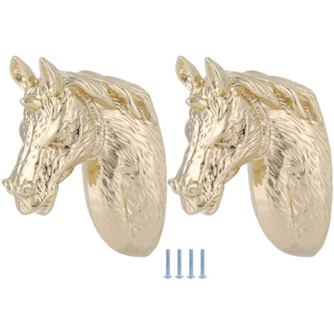 Lot de 2 poignées de porte et tiroir de placard modernes et élégantes, motif tête de cheval, 3999, couleur or.