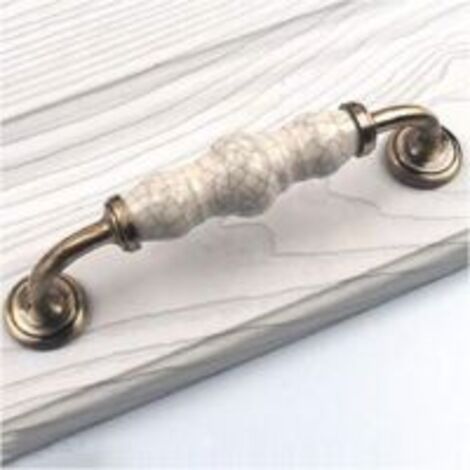Lot de 2 poignées de porte Sollbry pour meubles, en céramique à motif craquelé, avec vis pour armoires, buffets et tiroirs, entraxe de 128 mm