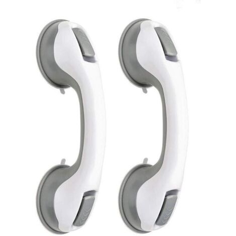 Lot de 2 poignées de sécurité à ventouse pour baignoire/douche, compatibles salle de bain et toilettes (gris)-AquaForge