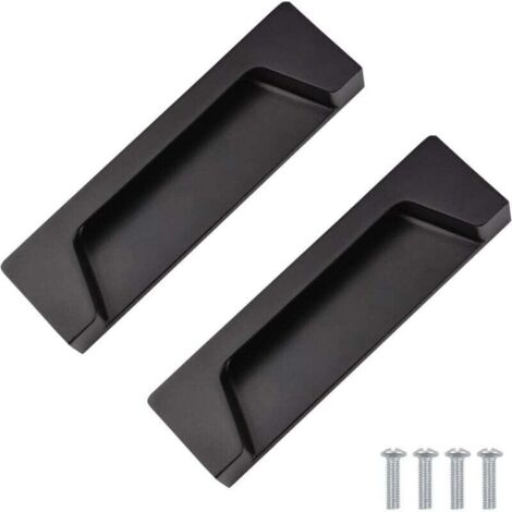 Lot de 2 poignées encastrées en alliage de zinc de 10,5 cm, noir mat pour placard, armoire, bibliothèque, tiroir et armoire