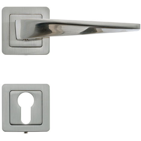 Lot de 2 poignées MAXIM nickel satiné+ 2 rosaces cylindre nickel satiné - AYR