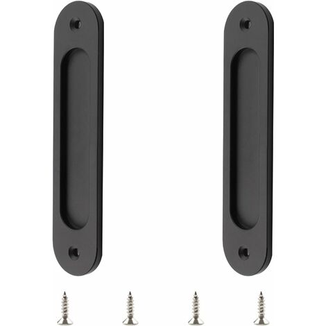 Lot de 2 poignées ovales encastrées pour porte coulissante - Noir mat - En acier inoxydable - Pour porte de grange coulissante