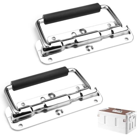 Lot de 2 poignées pliantes, 110 mm, à ressort, poignée pliante, en acier inoxydable, avec revêtement en caoutchouc isolé pour porte de boîte à outils
