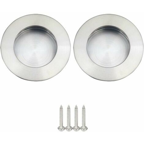 Lot de 2 Poignées Rondes Encastrables pour Porte Coulissante Acier Inoxydable Poignée Porte Coulissante Ronde Brossé Satiné -Argent