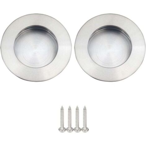 Lot de 2 Poignées Rondes Encastrables pour Porte Coulissante Acier Inoxydable Poignée Porte Coulissante Ronde Brossé Satiné -Argent
