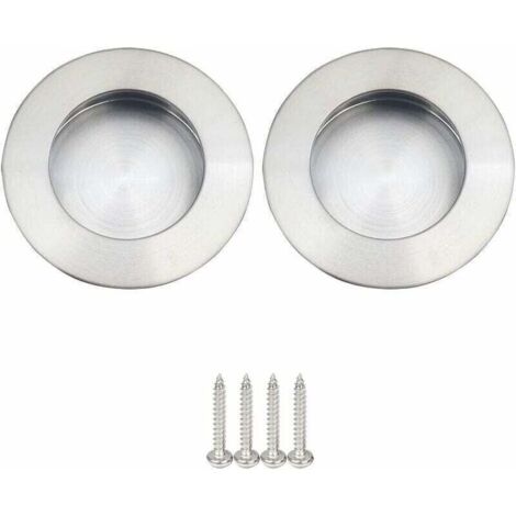 Lot de 2 Poignées Rondes Encastrables pour Porte Coulissante Acier Inoxydable Poignée Porte Coulissante Ronde Brossé Satiné -Argent