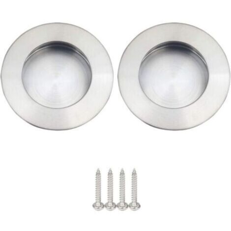 Lot de 2 poignées rondes encastrables pour porte coulissante, en acier inoxydable brossé satiné, argenté