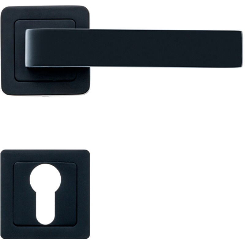 AYR - Lot de 2 poignées canela noir mat + 2 rosaces cylindre noir mat