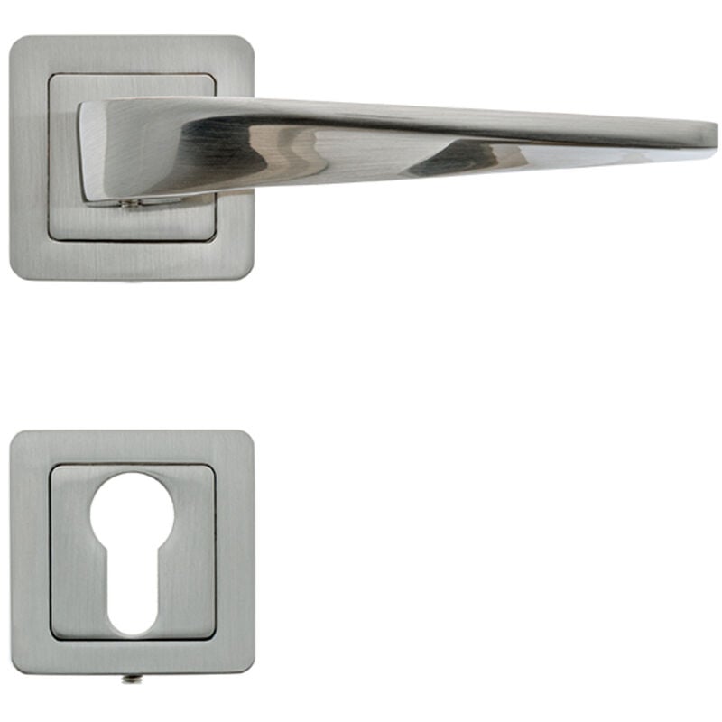 AYR - Lot de 2 poignées maxim nickel satiné+ 2 rosaces cylindre nickel satiné