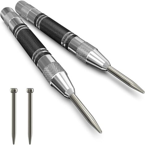 Lot de 2 poinçons automatiques, poinçon central 12,7 cm (5 pouces) en acier robuste à ressort tension réglable pour métaux bois verre plastique