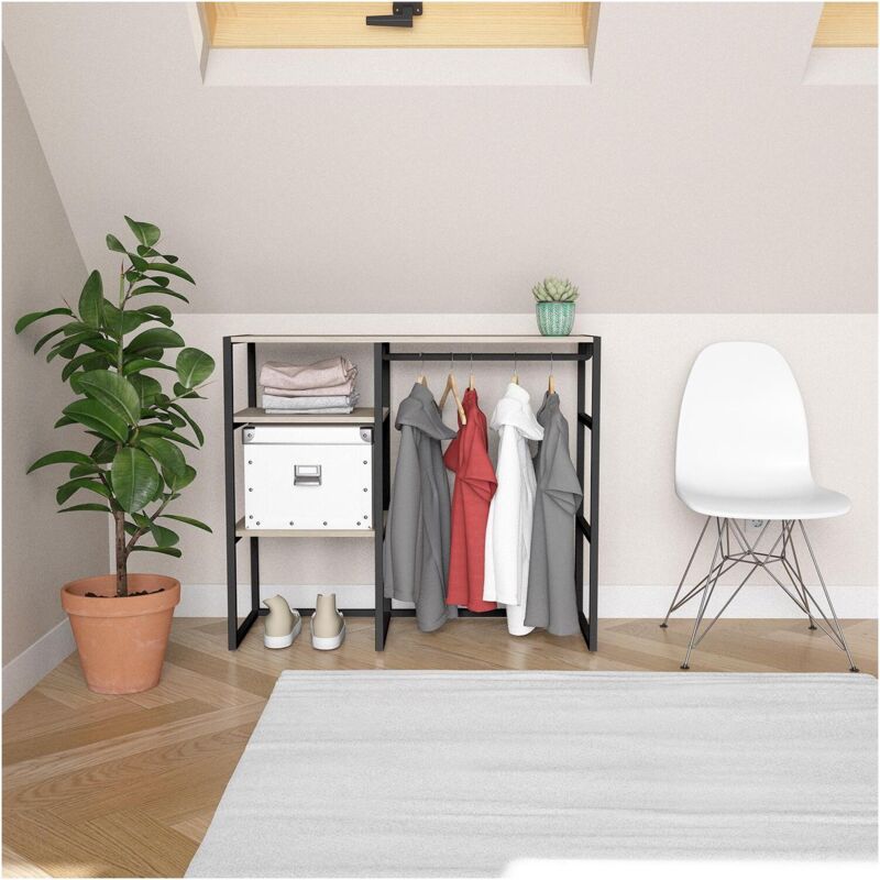 Portant vêtements sous combles penderie et étagères noir L100 x H85 cm