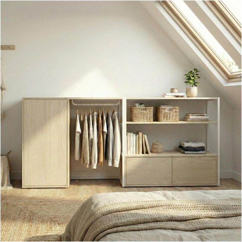 Lot de 2 portants vêtements KADRA sous combles avec caisson 200x85cm