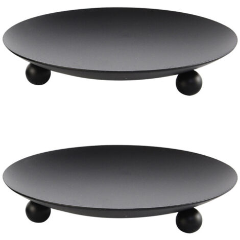 Lot de 2 porte-bougies en fer, chandeliers pour bougies piliers et coniques, noir