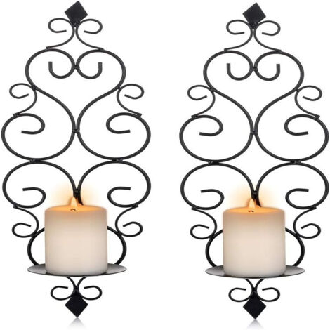 Lot de 2 porte-bougies muraux, appliques murales style européen, coloris noir