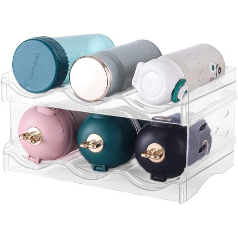 Lot de 2 porte-bouteilles empilables en plastique transparent pour garde-manger, porte-bouteilles/porte-bouteilles pour réfrigérateur, cuisine