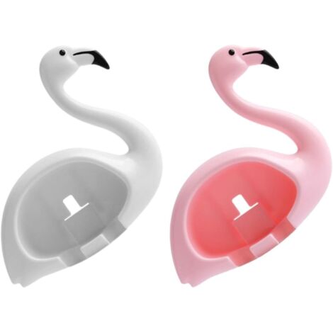 Lot de 2 porte-brosses à dents flamant rose, fixation murale, sans clous