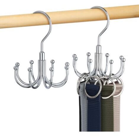 Lot de 2 Porte Ceinture pour Placard, Rotatif en Métal, Gain De Place, Rangement Ceinture, Porte Cravate, Argent