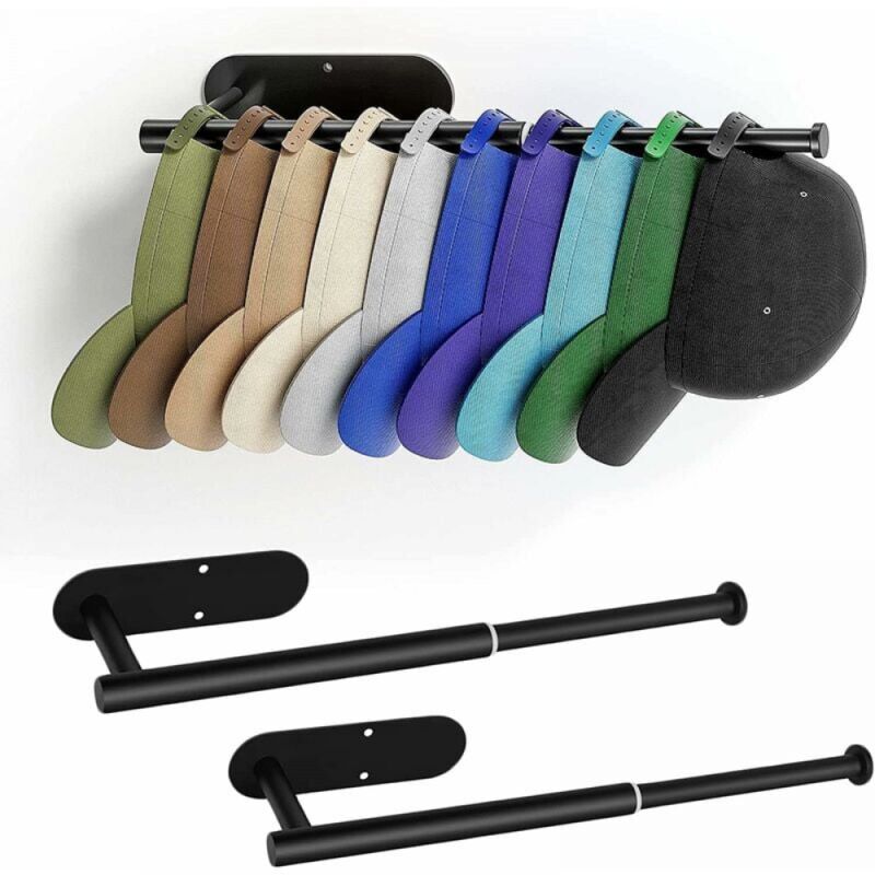 Lot de 2 porte-chapeaux pour casquettes de baseball, organisateur mural rétractable en acier inoxydable pour casquette de baseball pouvant contenir