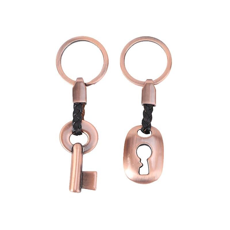 Fei Yu - Lot de 2 porte-clés créatifs en cuir pour couple, anneau porte-clés, porte-clés, serrure à clé, cadeau (bronze rouge)