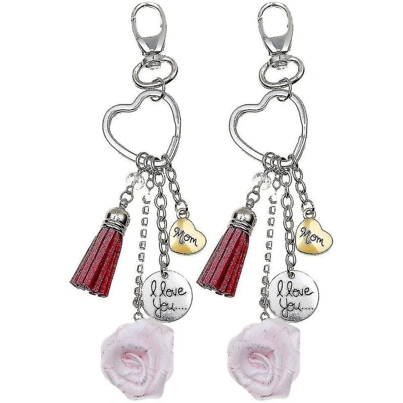 Lot de 2 porte-clés en alliage en forme de cœur avec pendentif en forme de rose, délicats, multi-porte-clés, cadeau créatif pour maman