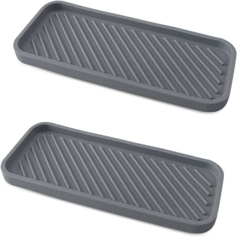 Lot de 2 porte-éponges en silicone épais pour évier de cuisine et salle de bain, distributeur de savon, brosse à récurer, gris