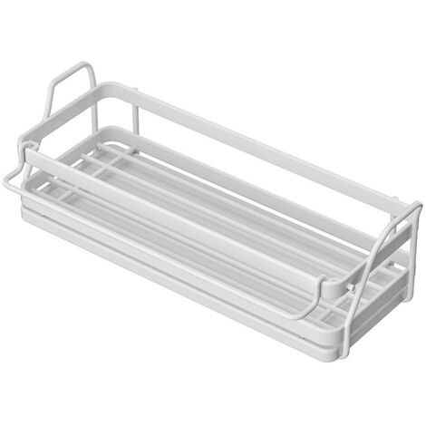 Lot de 2 Porte-éponges et lavettes mural blanc en acier inoxydable, étroit pour côté robinet d'évier de cuisine