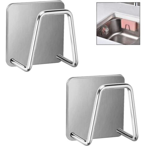 Lot de 2 porte-éponges pour évier de cuisine, porte-éponge adhésif, séchage rapide, porte-éponge pour évier de cuisine, porte-éponge étanche en acier inoxydable pour accessoires de cuisine.