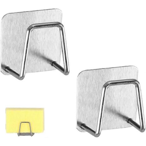 Lot de 2 porte-éponges sans clous, en acier inoxydable, pour évier, séchage rapide, idéal pour la cuisine et la salle de bain.