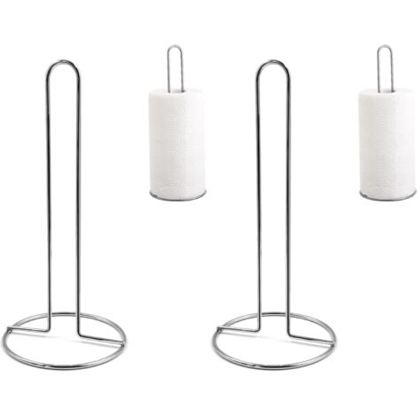 Lot de 2 Porte-essuie-tout Métal 32 cm Base Stable Comptoir Cuisine Gris