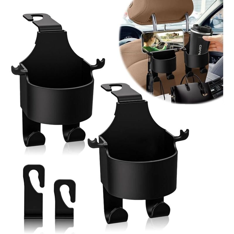 Ensoleille - Lot de 2 porte-gobelets multifonctions pour voiture avec crochet pour sac à main, ajustement universel, organisateur de voiture peu