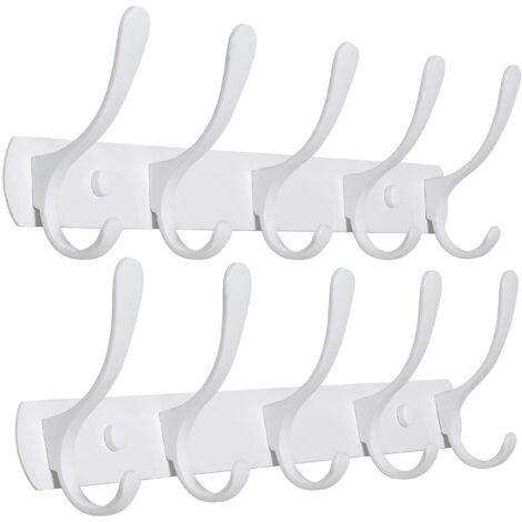 Lot de 2 porte manteau mural moderne avec 5 crochets, robuste, en métal, pour accrocher vêtements, manteau, chapeaux, vestes, sac à dos, blanc
