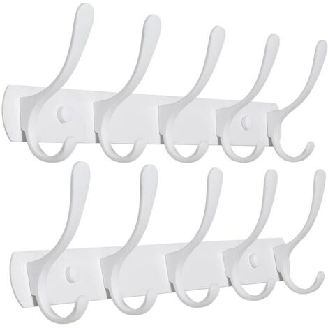 Lot de 2 porte manteau mural moderne avec 5 crochets, robuste, en métal, pour accrocher vêtements, manteau, chapeaux, vestes, sac à dos, blanc