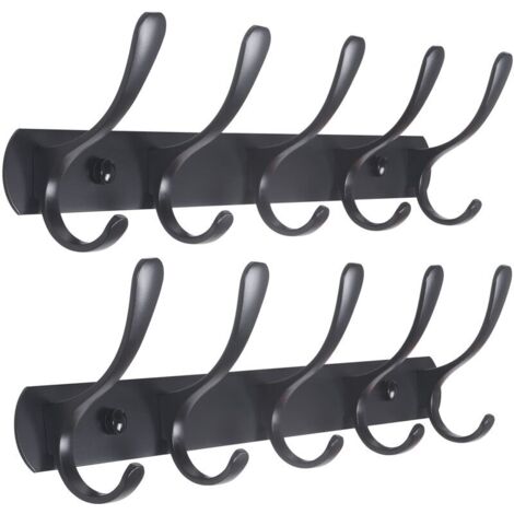 Lot de 2 porte manteau mural moderne avec 5 crochets, robuste, en métal, pour accrocher vêtements, manteau, chapeaux, vestes, sac à dos, noir