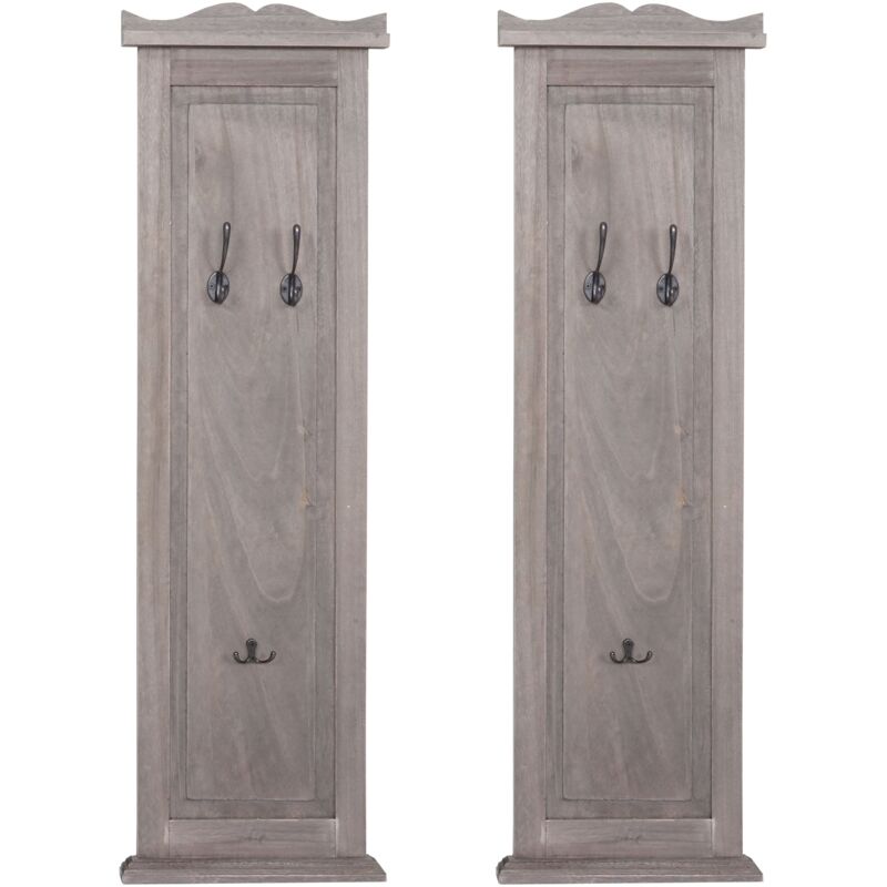 Décoshop26 - Lot de 2 porte-manteaux mural panneau avec 3 crochets 109 x 28 x 4 cm en bois gris-marron vieilli 040007419 Décoshop26 - Lot de 2 porte-manteaux mural panneau avec 3 crochets 109 x 28 x 4 cm en bois gris-marron vieilli 040007419
