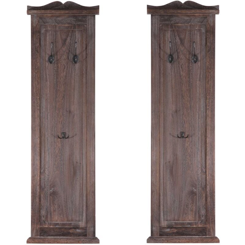 Décoshop26 - Lot de 2 porte-manteaux mural panneau avec 3 crochets 109 x 28 x 4 cm en bois marron vieilli 040007420