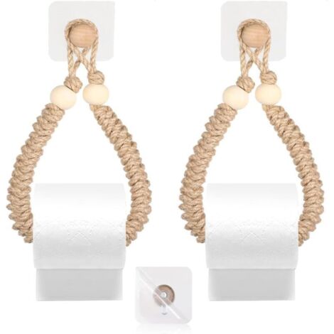 Lot de 2 porte-papier toilette sans perçage - Rétro - Corde de jute autocollante - Sans perçage - Pour toilettes, salle de bain, décoration industrielle