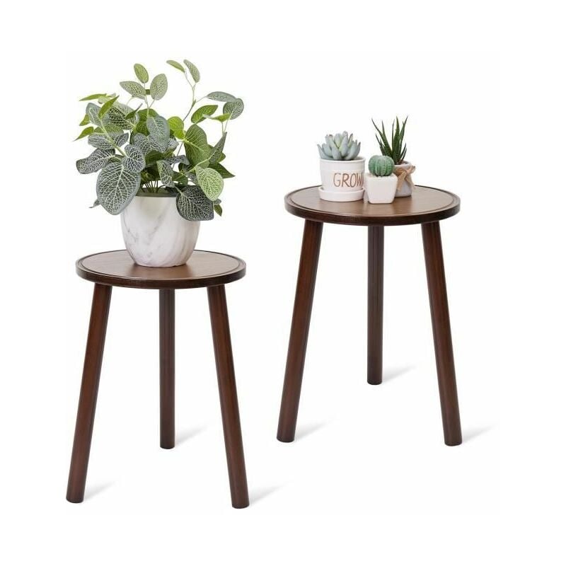 Unho - Lot de 2 Porte Plante en Bambou - Table d'Appoint Scandinave Hauteur 42cm Echelle Intérieur pour Sallon Chambre Bureau