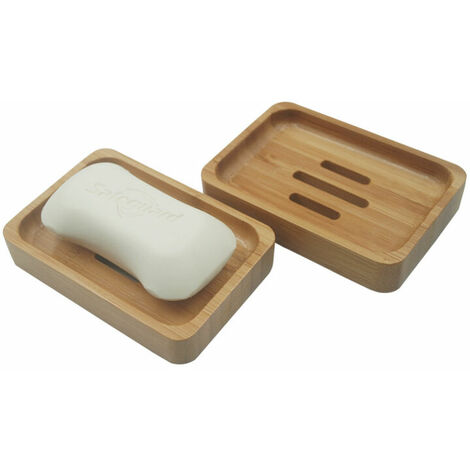 Lot de 2 porte-savon Betterlife en bois naturel et bambou, pour accessoires de rangement d'éponges de cuisine de salle de bain